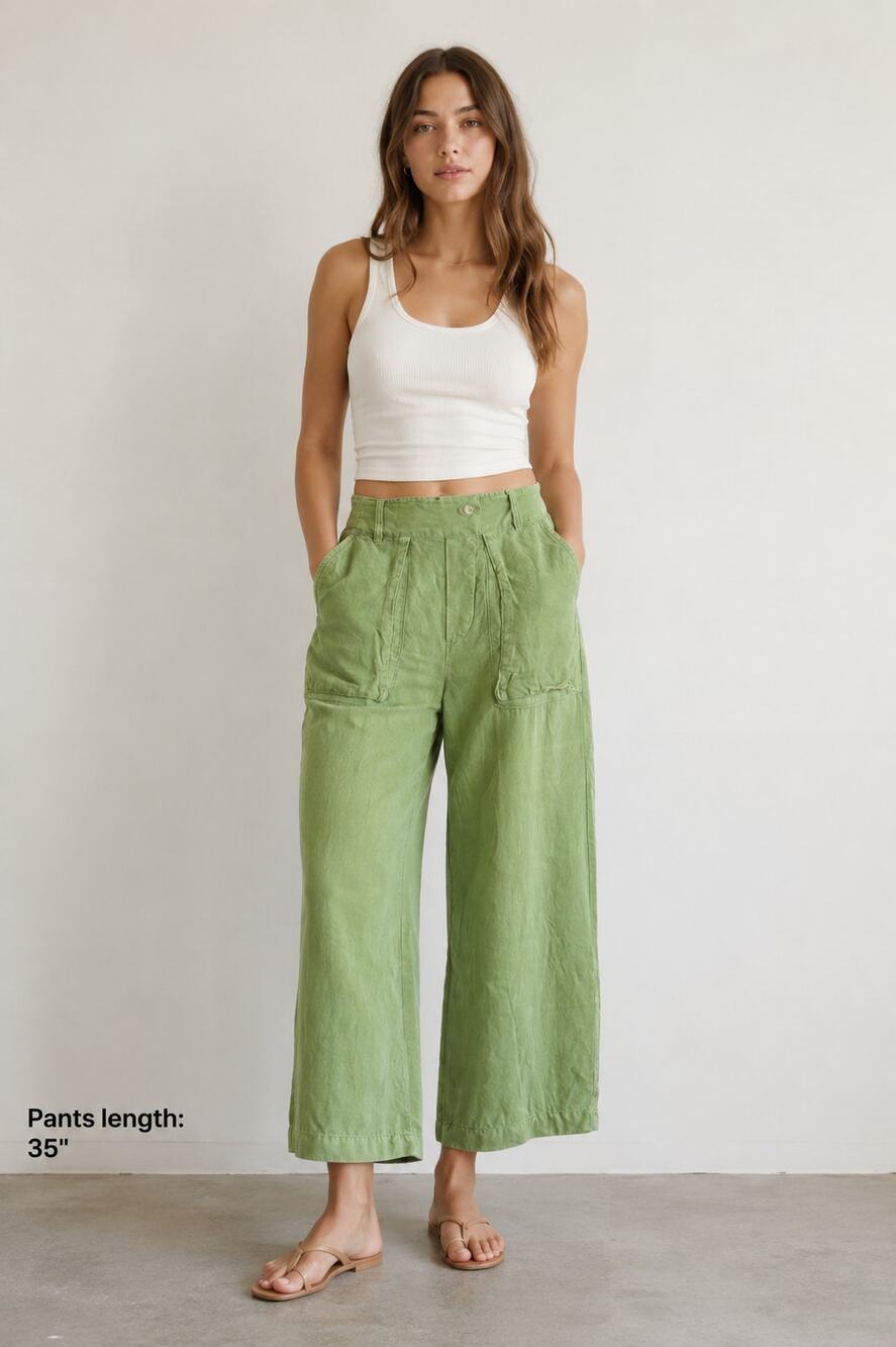 Young Fabulous and Broke YFB green pull in wide leg pants small
